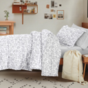  Campus Ready Dorm Bedding Bundle, Patterned Comforter Set, Solid Sheet Set, Pillows and Laundry Bag