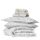  Campus Ready Dorm Bedding Bundle, Patterned Comforter Set, Solid Sheet Set, Pillows and Laundry Bag