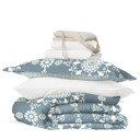 Twin XL Daisy Medallion Light Blue Campus Ready Dorm Bedding Bundle, Patterned Comforter Set, Solid Sheet Set, Pillows and Laundry Bag