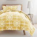 Twin XL Daisy Medallion Yellow Campus Ready Dorm Bedding Bundle, Patterned Comforter Set, Solid Sheet Set, Pillows and Laundry Bag