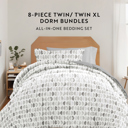 Twin XL Moonlight Stars Light Gray Campus Ready Dorm Bedding Bundle, Patterned Comforter Set, Solid Sheet Set, Pillows and Laundry Bag