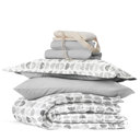 Twin XL Moonlight Stars Light Gray Campus Ready Dorm Bedding Bundle, Patterned Comforter Set, Solid Sheet Set, Pillows and Laundry Bag