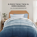 Twin XL Ocean Waves White Light Blue Campus Ready Dorm Bedding Bundle, Patterned Comforter Set, Solid Sheet Set, Pillows and Laundry Bag