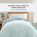 Twin XL Aqua / Light Gray Ultimate College Essentials Bedding Bundle, Reversible Comforter Set, Solid Sheet Set, Pillows and Laundry Bag