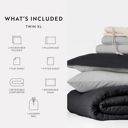 Twin XL Black / Fog Ultimate College Essentials Bedding Bundle, Reversible Comforter Set, Solid Sheet Set, Pillows and Laundry Bag