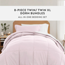 Twin XL Blush / White Ultimate College Essentials Bedding Bundle, Reversible Comforter Set, Solid Sheet Set, Pillows and Laundry Bag