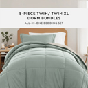 Twin XL Eucalyptus / Natural Ultimate College Essentials Bedding Bundle, Reversible Comforter Set, Solid Sheet Set, Pillows and Laundry Bag