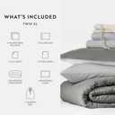 Twin XL Gray / Light Gray Ultimate College Essentials Bedding Bundle, Reversible Comforter Set, Solid Sheet Set, Pillows and Laundry Bag