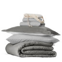 Twin XL Gray / Light Gray Ultimate College Essentials Bedding Bundle, Reversible Comforter Set, Solid Sheet Set, Pillows and Laundry Bag