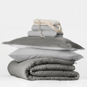 Twin XL Gray / Light Gray Ultimate College Essentials Bedding Bundle, Reversible Comforter Set, Solid Sheet Set, Pillows and Laundry Bag