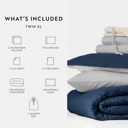 Twin XL Navy / Light Gray Ultimate College Essentials Bedding Bundle, Reversible Comforter Set, Solid Sheet Set, Pillows and Laundry Bag