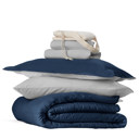 Twin XL Navy / Light Gray Ultimate College Essentials Bedding Bundle, Reversible Comforter Set, Solid Sheet Set, Pillows and Laundry Bag