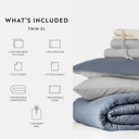 Twin XL Stone / Light Gray Ultimate College Essentials Bedding Bundle, Reversible Comforter Set, Solid Sheet Set, Pillows and Laundry Bag