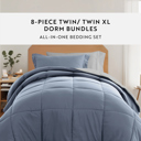 Twin XL Stone / Light Gray Ultimate College Essentials Bedding Bundle, Reversible Comforter Set, Solid Sheet Set, Pillows and Laundry Bag