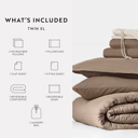 Twin XL Taupe / Chocolate Ultimate College Essentials Bedding Bundle, Reversible Comforter Set, Solid Sheet Set, Pillows and Laundry Bag