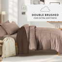 Twin XL Taupe / Chocolate Ultimate College Essentials Bedding Bundle, Reversible Comforter Set, Solid Sheet Set, Pillows and Laundry Bag