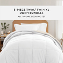 Twin XL White / Ivory Ultimate College Essentials Bedding Bundle, Reversible Comforter Set, Solid Sheet Set, Pillows and Laundry Bag