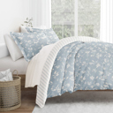 King Country Home Light Blue Patterned Soft Duvet Cover Bed Set - Garden Farmhouse