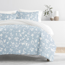 King Country Home Light Blue Patterned Soft Duvet Cover Bed Set - Garden Farmhouse