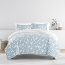 King Country Home Light Blue Patterned Soft Duvet Cover Bed Set - Garden Farmhouse