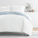 King Country Home Light Blue Patterned Soft Duvet Cover Bed Set - Garden Farmhouse