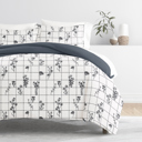 Twin XL Flower Field Gray Patterned Soft Duvet Cover Bed Set - Garden Farmhouse