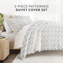 King Blossoms Light Blue Patterned Soft Duvet Cover Bed Set - Garden Farmhouse