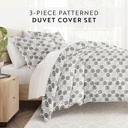 King Make a Wish Light Gray Patterned Soft Duvet Cover Bed Set - Garden Farmhouse