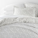 Queen Rose Light Gray Patterned Soft Duvet Cover Bed Set - Garden Farmhouse