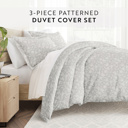 Queen Rose Light Gray Patterned Soft Duvet Cover Bed Set - Garden Farmhouse