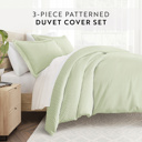 King Puffed Chevron Sage Patterned Soft Duvet Cover Bed Set - Geometric Patterns