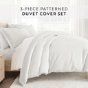 Queen Puffed Chevron Light Gray Patterned Soft Duvet Cover Bed Set - Geometric Patterns