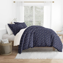 King Midnight Blossoms Navy Patterned Soft Duvet Cover Bed Set - Modern Elegance