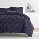 King Midnight Blossoms Navy Patterned Soft Duvet Cover Bed Set - Modern Elegance