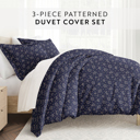 King Midnight Blossoms Navy Patterned Soft Duvet Cover Bed Set - Modern Elegance