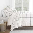 King Grid Gray Patterned Soft Duvet Cover Bed Set - Striped Patterns