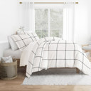 King Grid Gray Patterned Soft Duvet Cover Bed Set - Striped Patterns