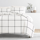 King Grid Gray Patterned Soft Duvet Cover Bed Set - Striped Patterns