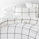 King Grid Gray Patterned Soft Duvet Cover Bed Set - Striped Patterns