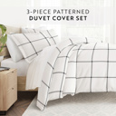 Queen Grid Gray Patterned Soft Duvet Cover Bed Set - Striped Patterns