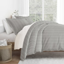 King Ribbon Gray Patterned Soft Duvet Cover Bed Set - Striped Patterns