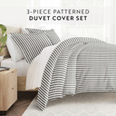 King Puffed Rugged Stripes Gray Patterned Soft Duvet Cover Bed Set - Striped Patterns