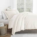 King Puffed Rugged Stripes Ivory Patterned Soft Duvet Cover Bed Set - Striped Patterns