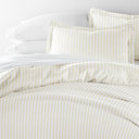 King Puffed Rugged Stripes Ivory Patterned Soft Duvet Cover Bed Set - Striped Patterns