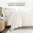 King Puffed Rugged Stripes Ivory Patterned Soft Duvet Cover Bed Set - Striped Patterns