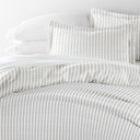 King Puffed Rugged Stripes Light Gray Patterned Soft Duvet Cover Bed Set - Striped Patterns