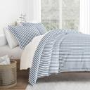 King Puffed Rugged Stripes Navy Patterned Soft Duvet Cover Bed Set - Striped Patterns