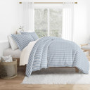 King Puffed Rugged Stripes Navy Patterned Soft Duvet Cover Bed Set - Striped Patterns