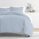 King Puffed Rugged Stripes Navy Patterned Soft Duvet Cover Bed Set - Striped Patterns