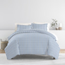 King Puffed Rugged Stripes Navy Patterned Soft Duvet Cover Bed Set - Striped Patterns